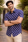 Blue Printed Casual Shirt – Urban & Relaxed Style