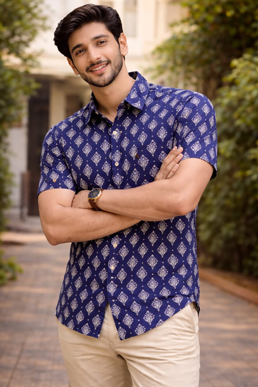 Blue Printed Casual Shirt – Urban & Relaxed Style