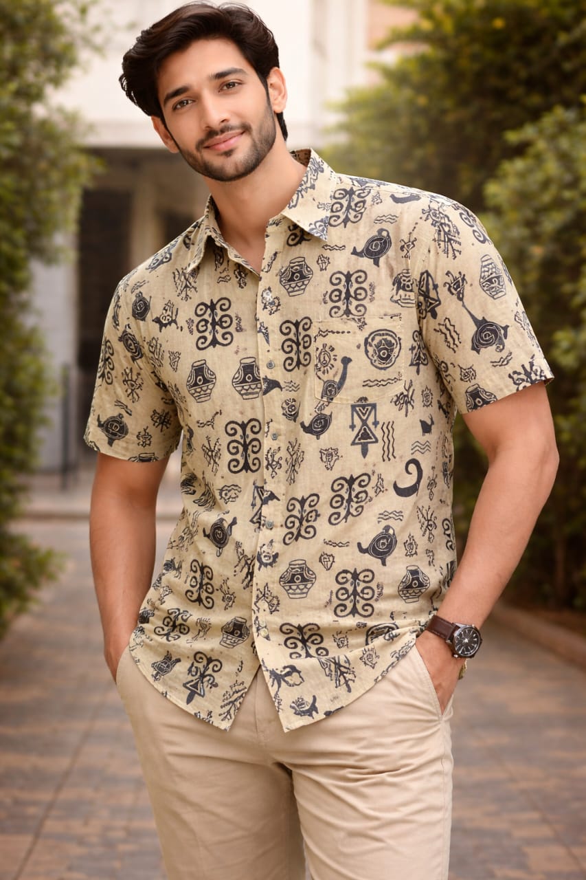 Beige Printed Casual Shirt – Urban & Relaxed Style
