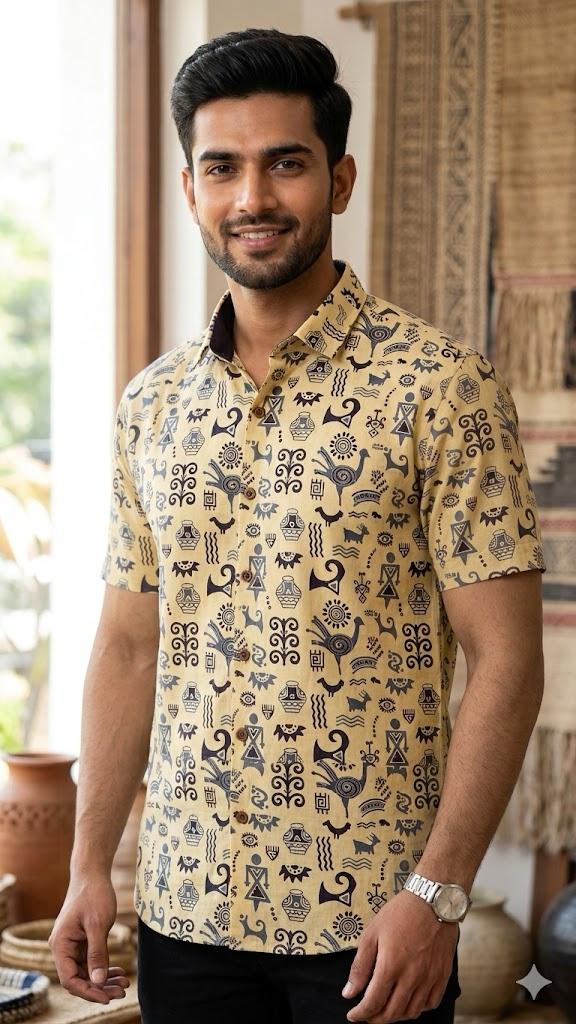 Beige Printed Casual Shirt – Urban & Relaxed Style