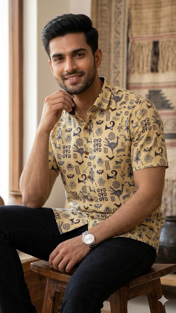 Beige Printed Casual Shirt – Urban & Relaxed Style