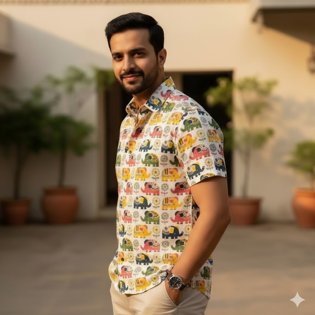 Beige Printed Casual Shirt – Urban & Relaxed Style