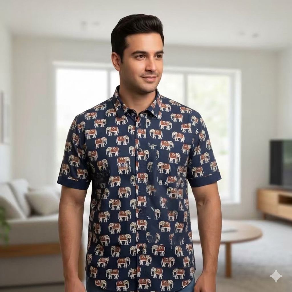 Blue Printed Casual Shirt – Urban & Relaxed Style