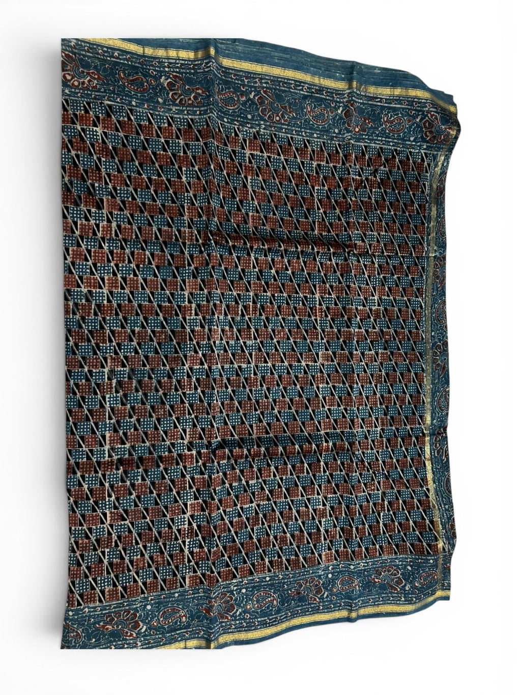 Black Cotton Silk Chanderi Saree – Ajrakh / Vanaspati Block Print