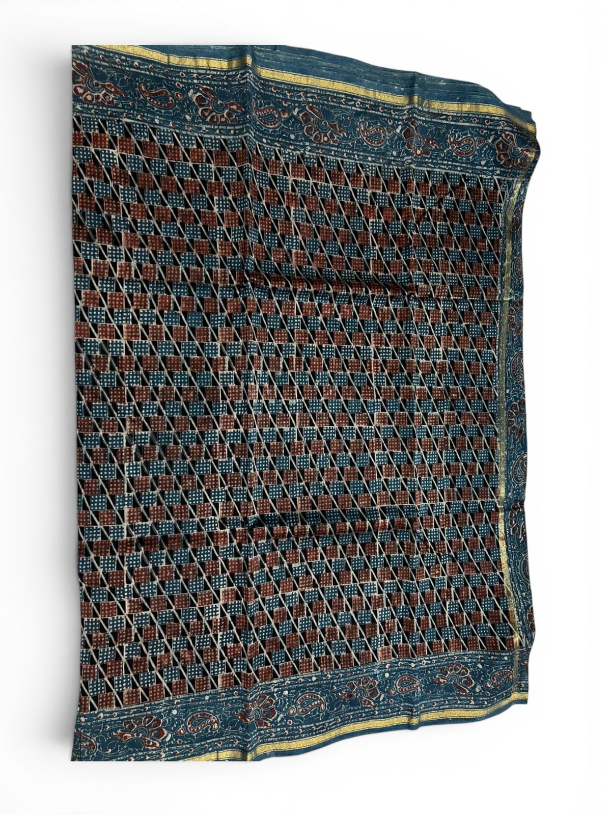 Black Cotton Silk Chanderi Saree – Ajrakh / Vanaspati Block Print