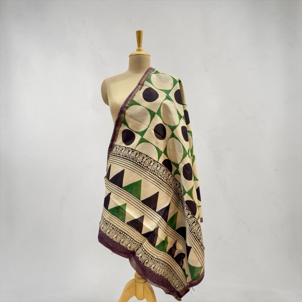 Premium cotton silk Beige Printed dupatta.