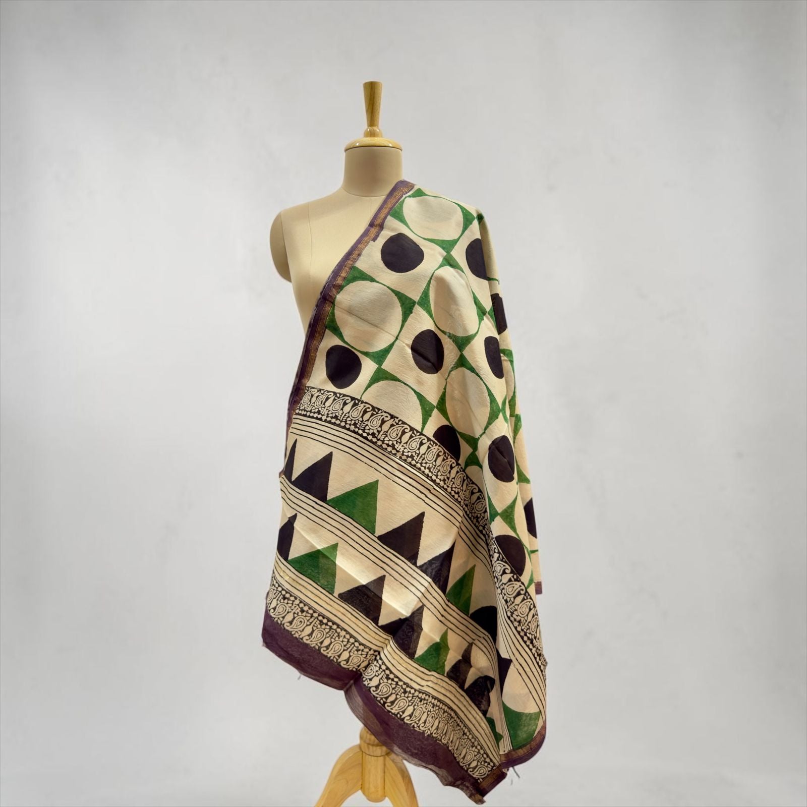 Premium cotton silk Beige Printed dupatta.