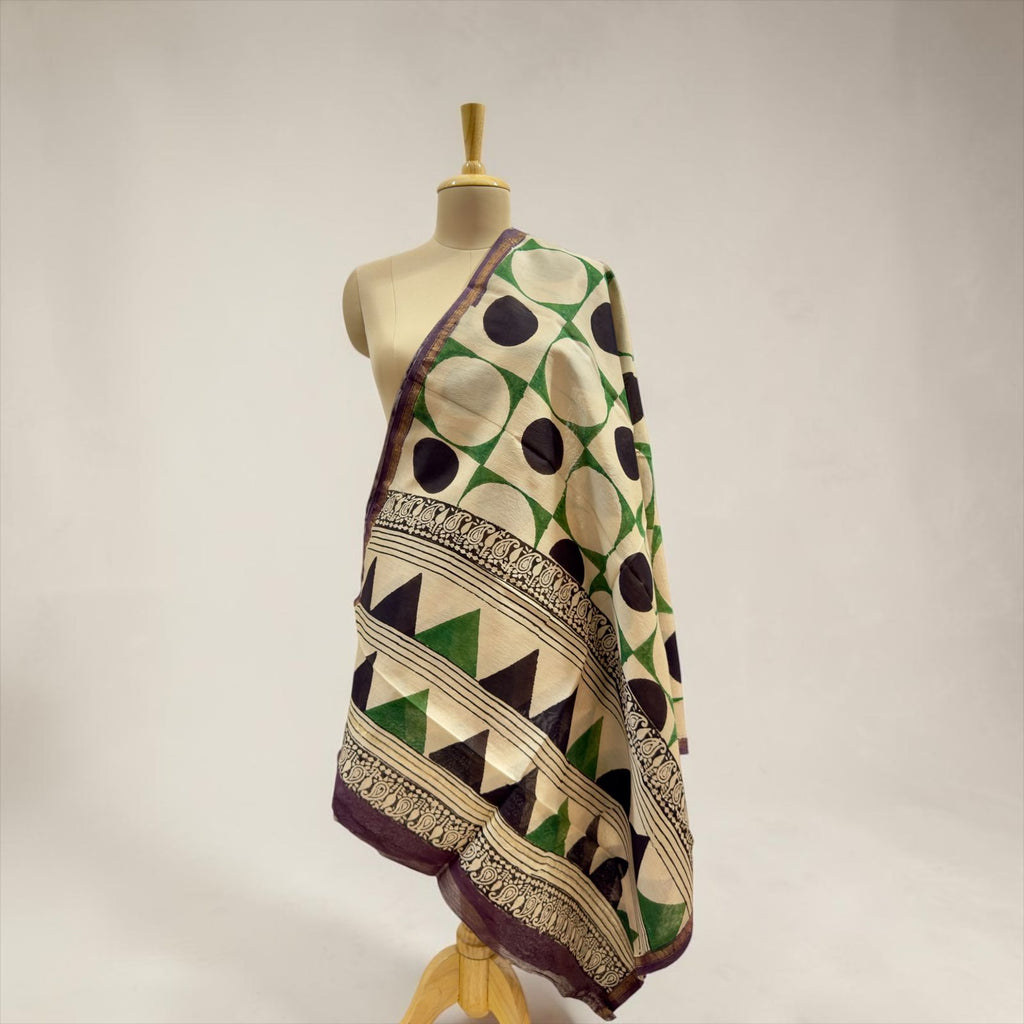 Premium cotton silk Beige Printed dupatta.