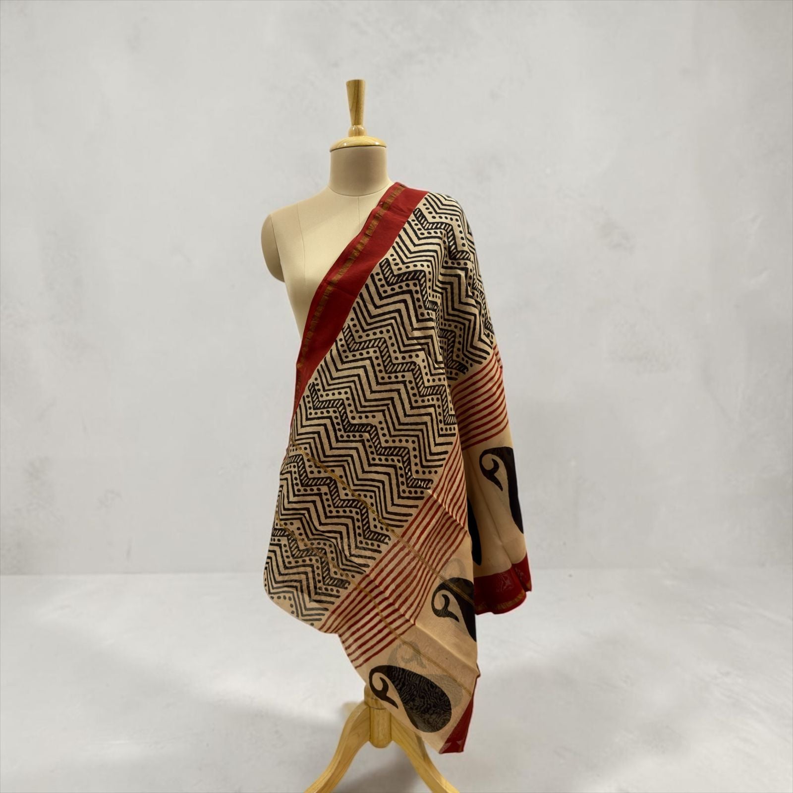 Premium cotton silk Beige Printed dupatta.