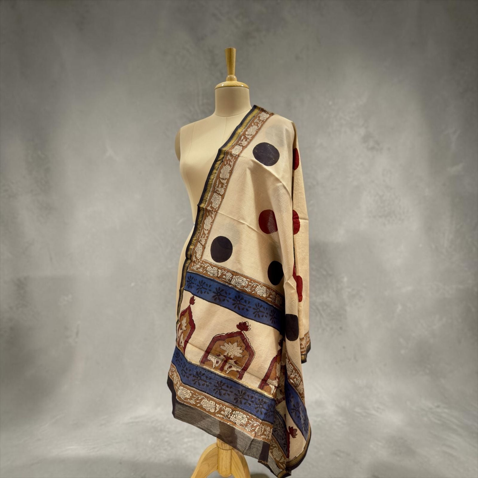 Premium cotton silk Beige Printed dupatta.