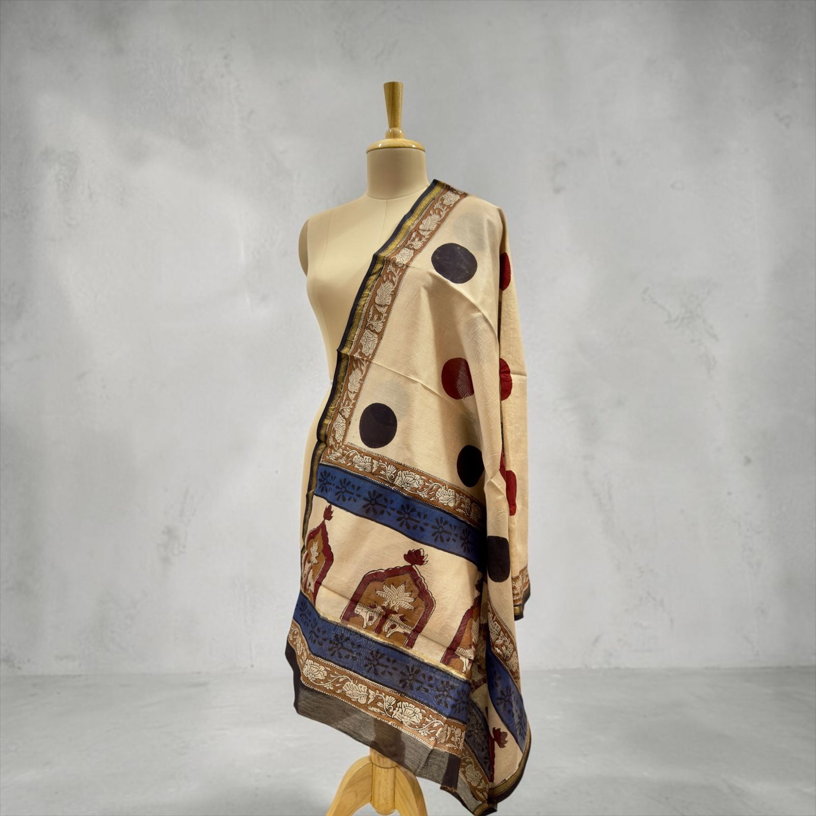 Premium cotton silk Beige Printed dupatta.