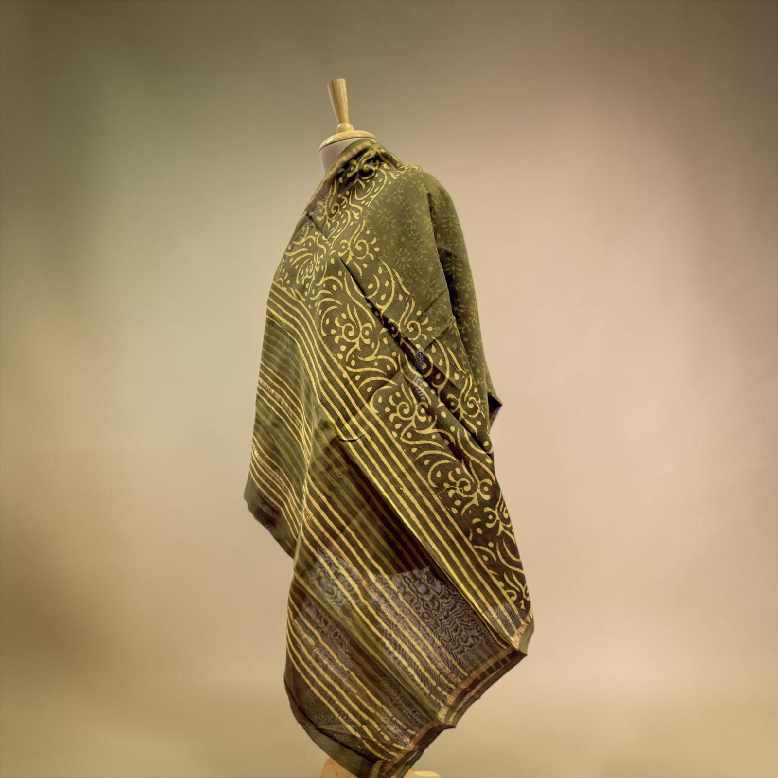 Premium cotton silk Mehendi Printed dupatta.