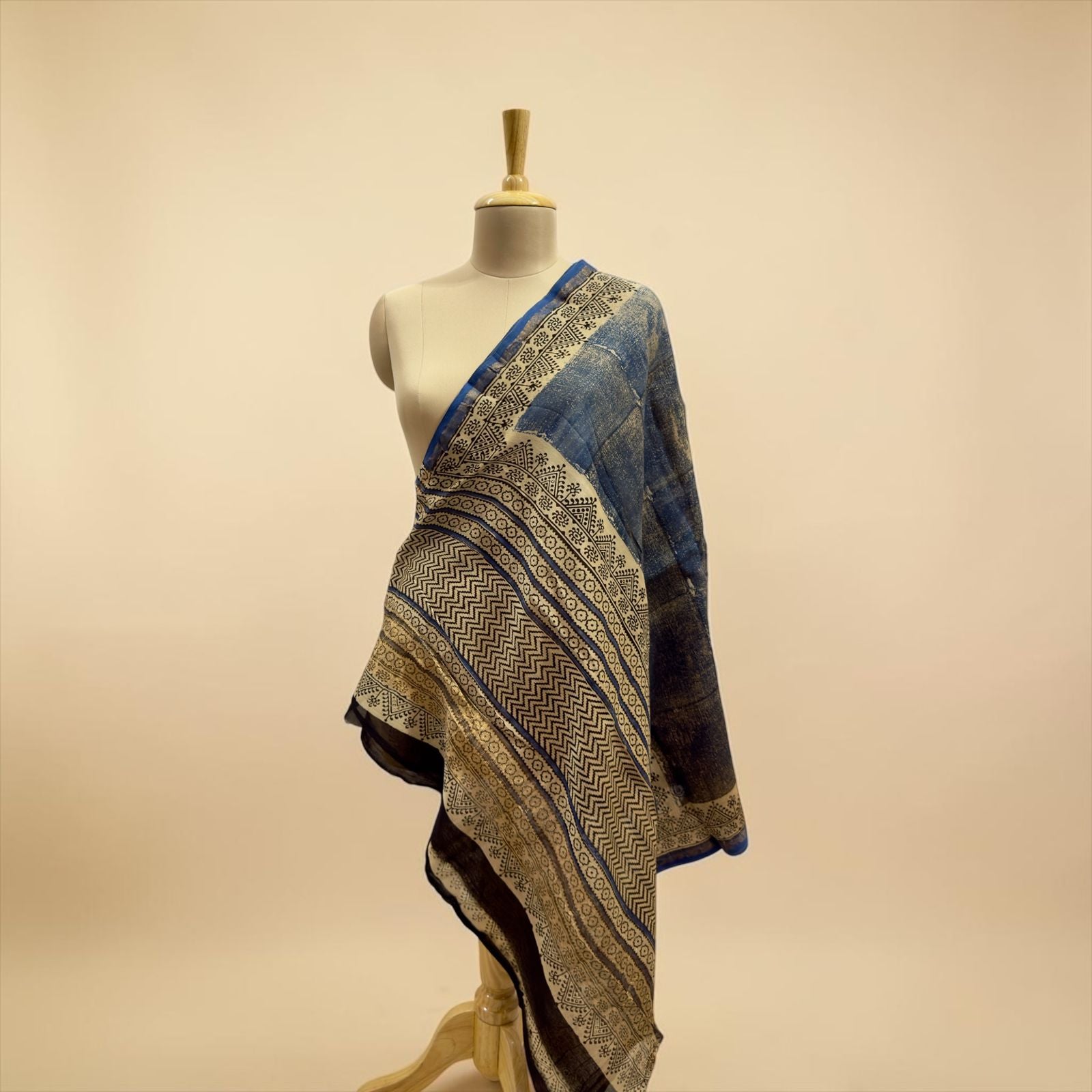 Premium cotton silk Blue Printed dupatta.