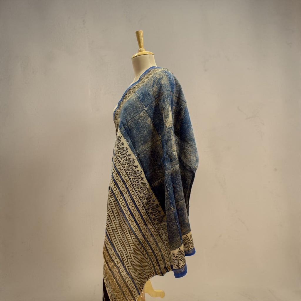 Premium cotton silk Blue Printed dupatta.