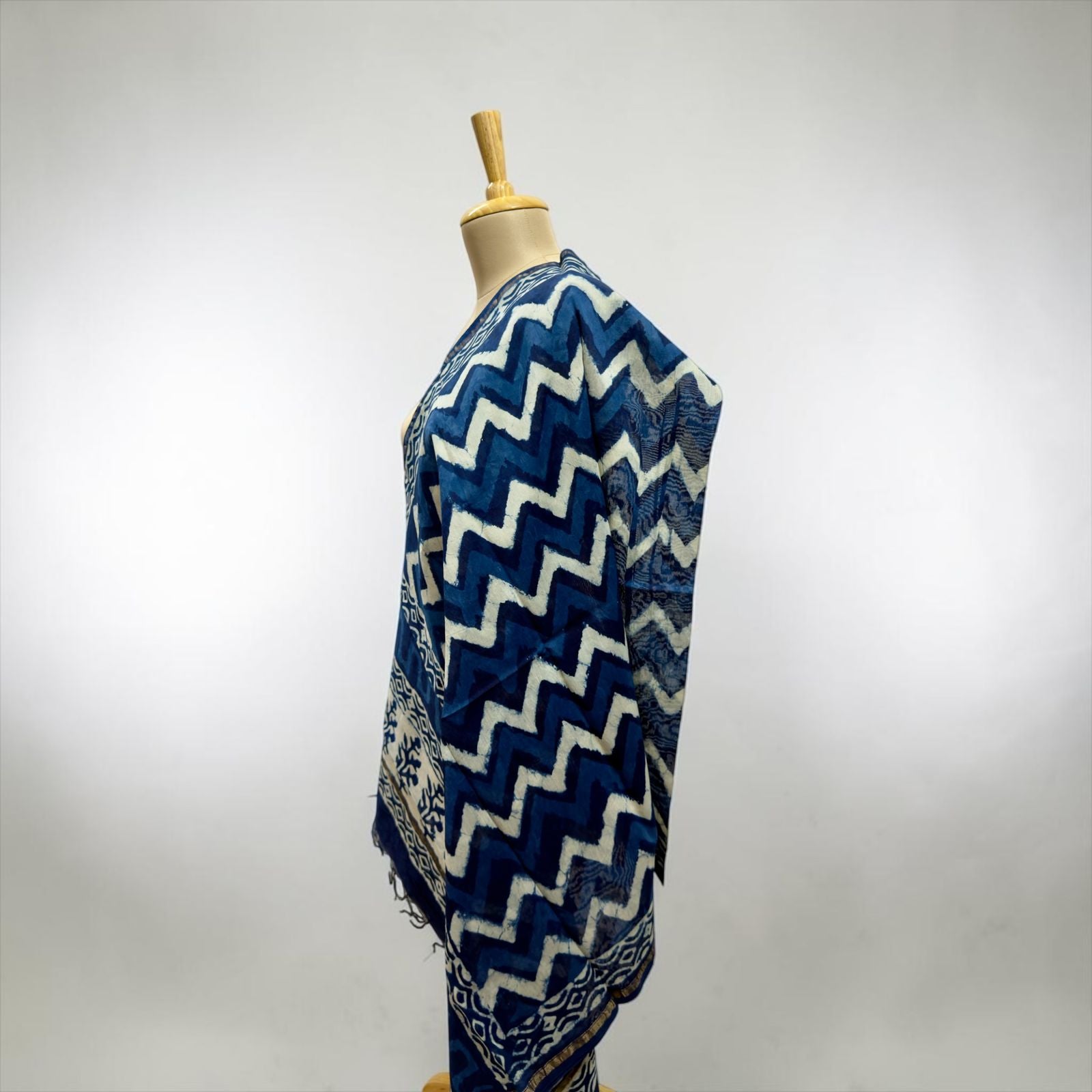 Premium cotton silk Blue Lehriya Printed dupatta.
