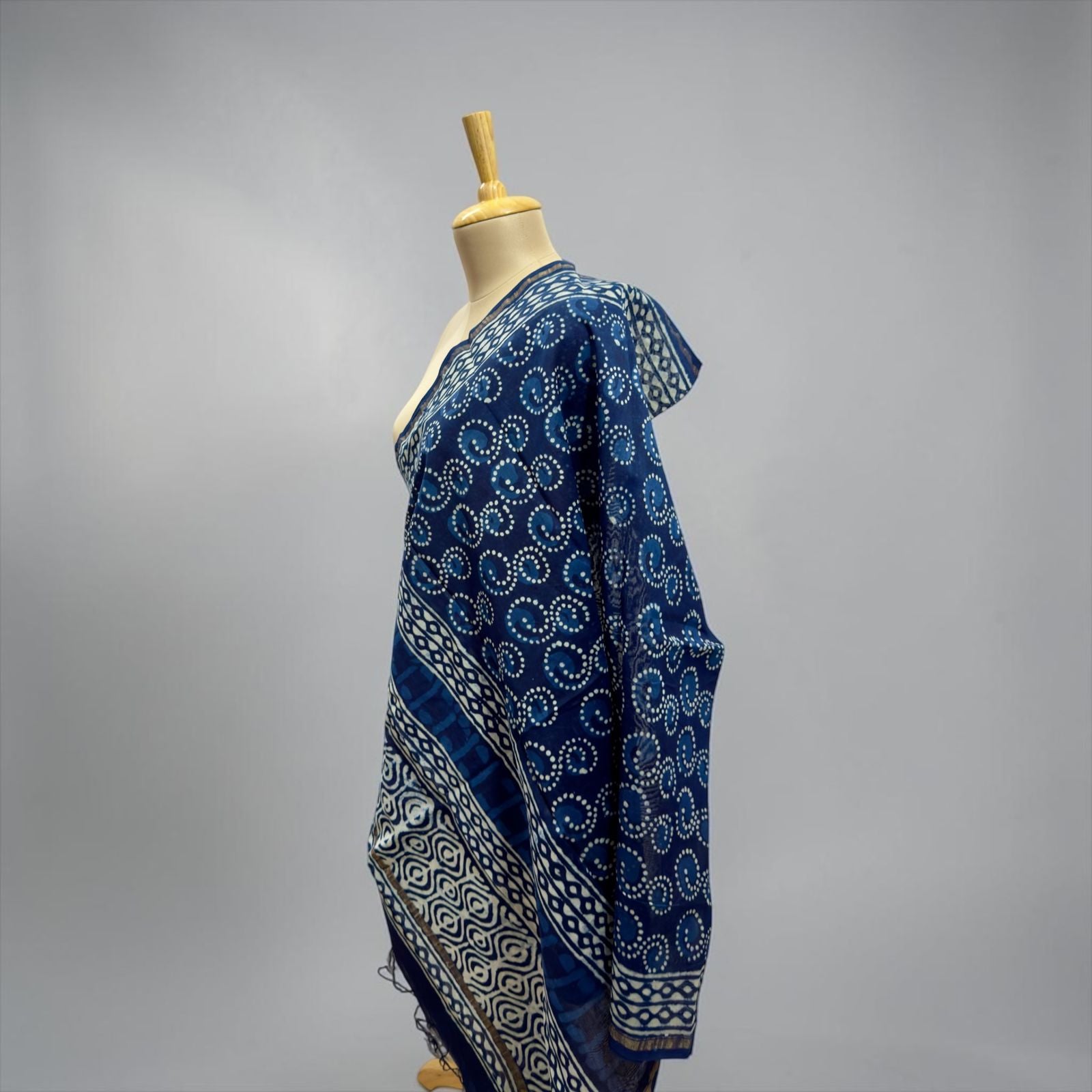 Premium cotton silk Blue Printed dupatta.