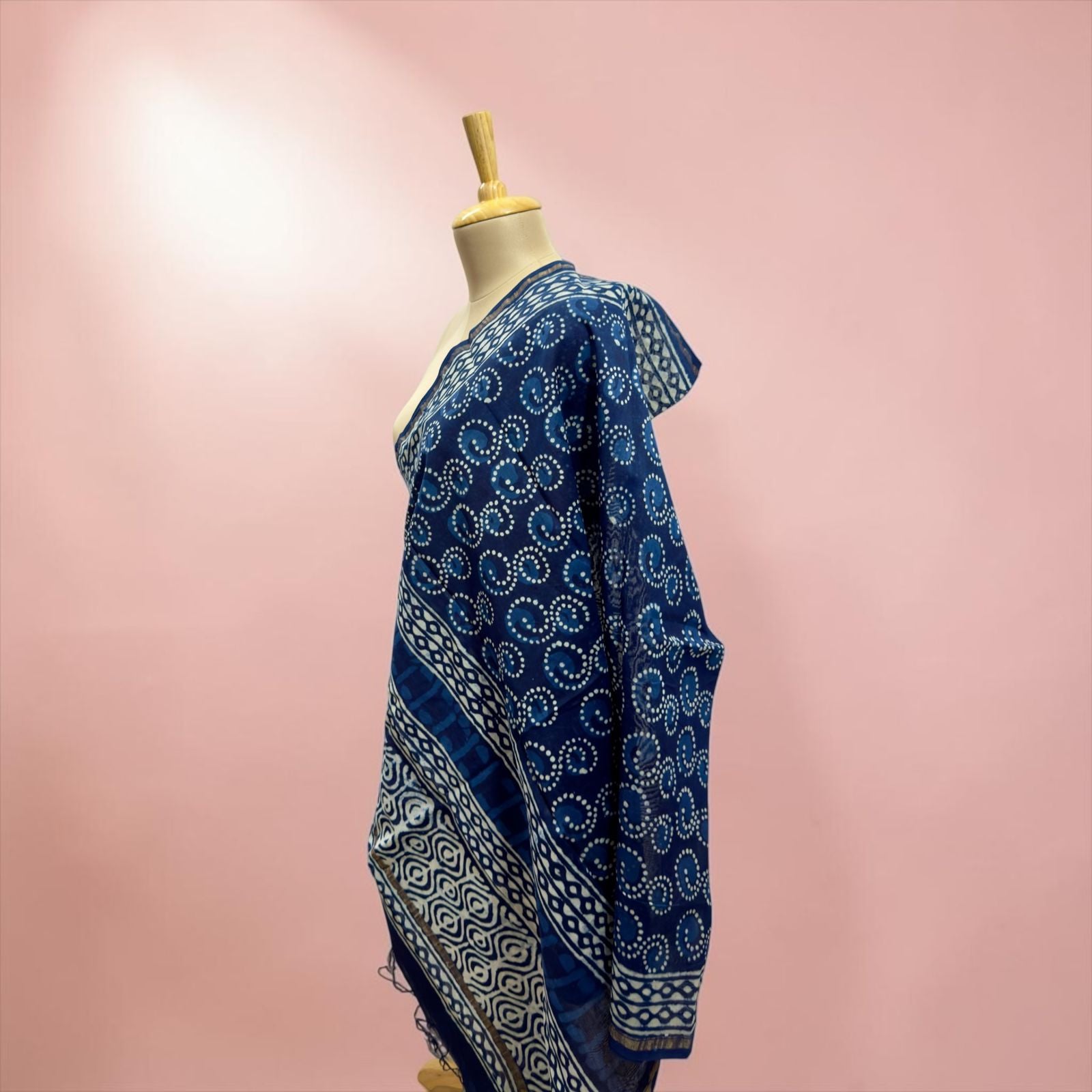 Premium cotton silk Blue Printed dupatta.