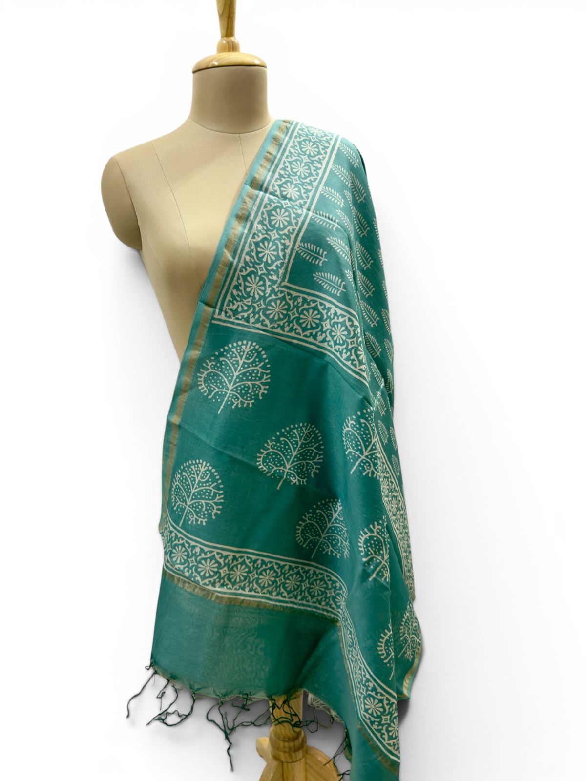 Premium cotton silk Teal green Printed dupatta.