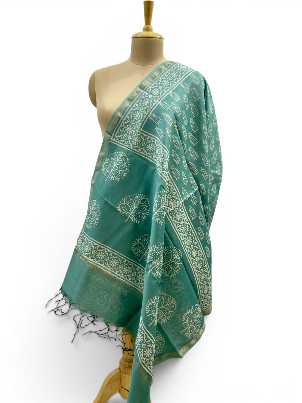 Premium cotton silk Teal green Printed dupatta.