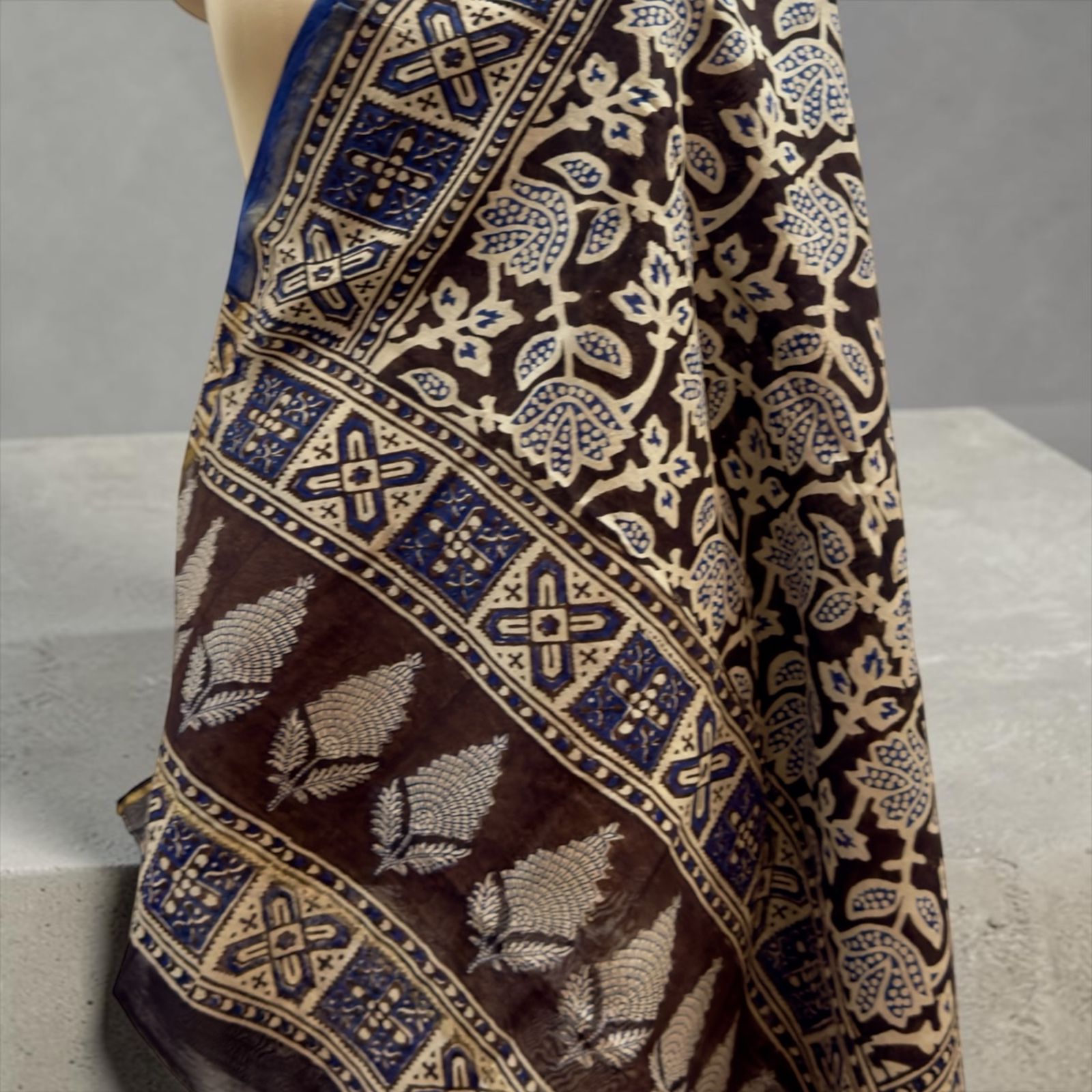 Premium cotton silk dark brown Printed dupatta.