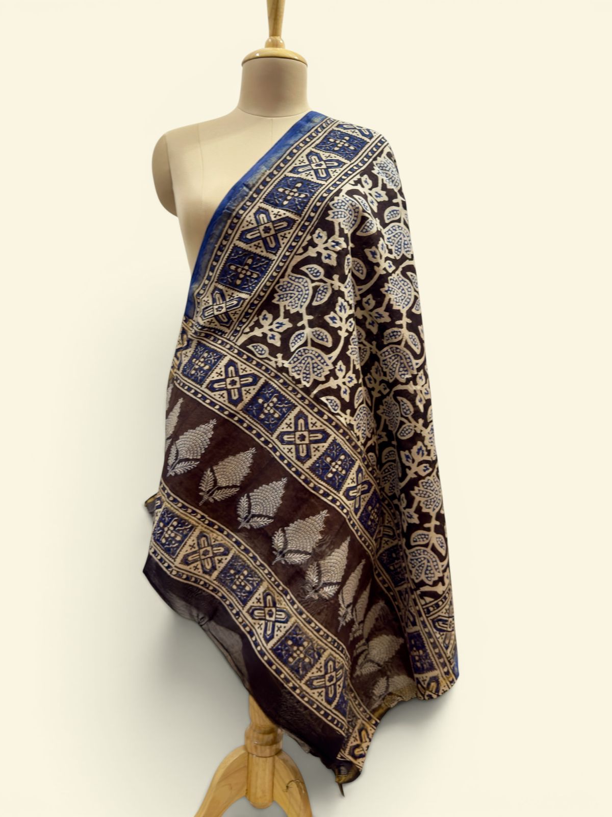 Premium cotton silk dark brown Printed dupatta.