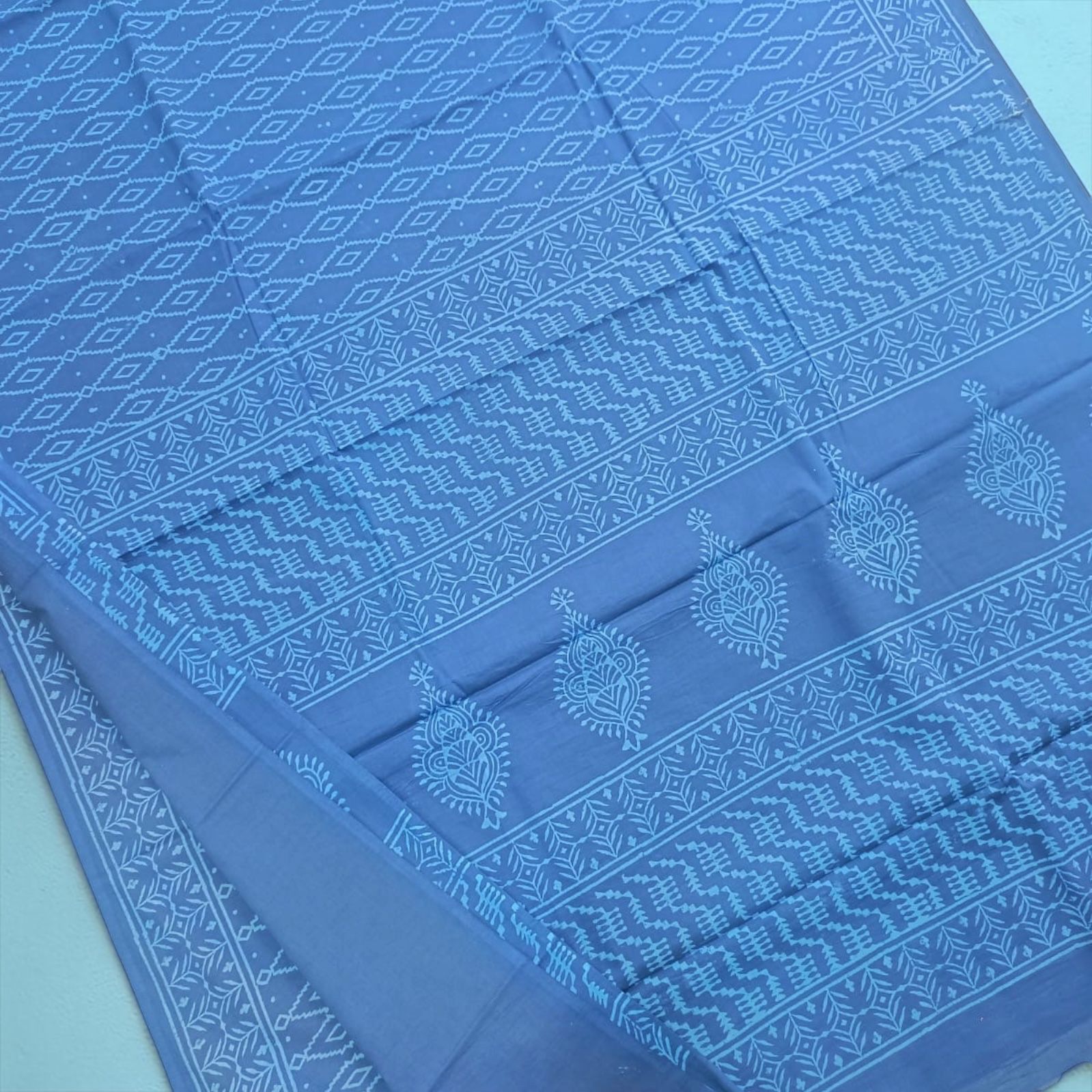 Classic Blue Elegant Printed Cotton Saree