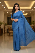 Classic Blue Elegant Printed Cotton Saree