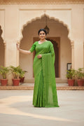 🌿 Green Printed Cotton Saree
