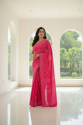🌸 Pink Printed Cotton Saree