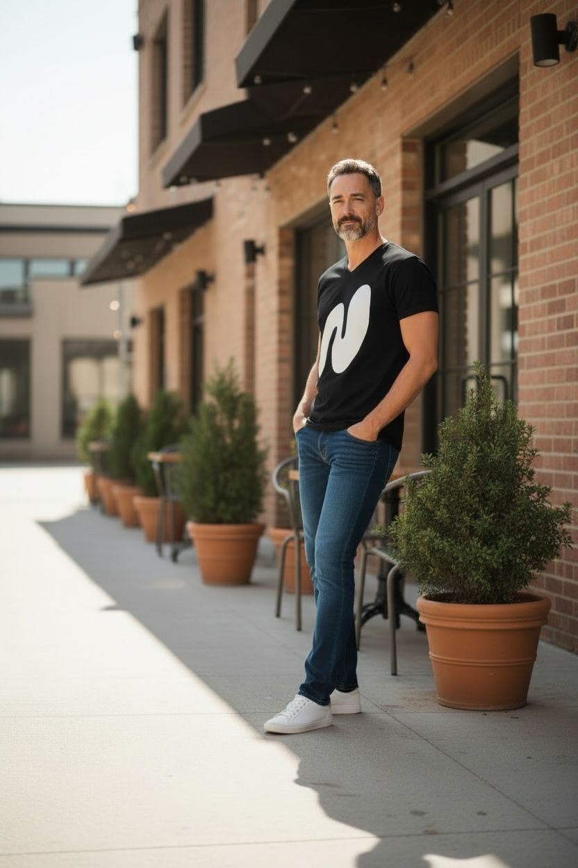 Black Signature N Logo Print Cotton T‑Shirt