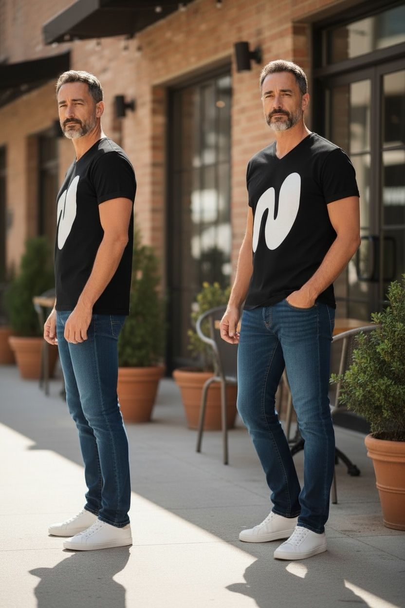 Black Signature N Logo Print Cotton T‑Shirt