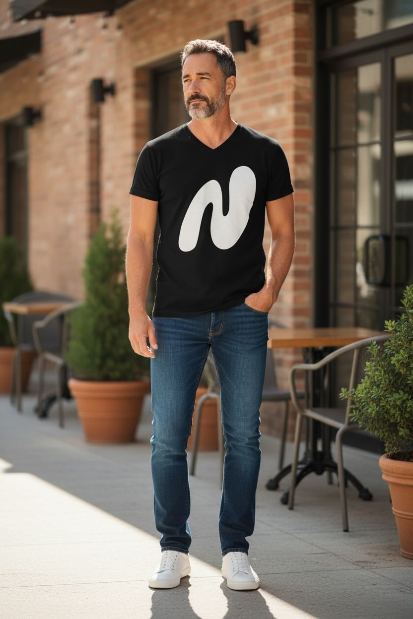 Black Signature N Logo Print Cotton T‑Shirt