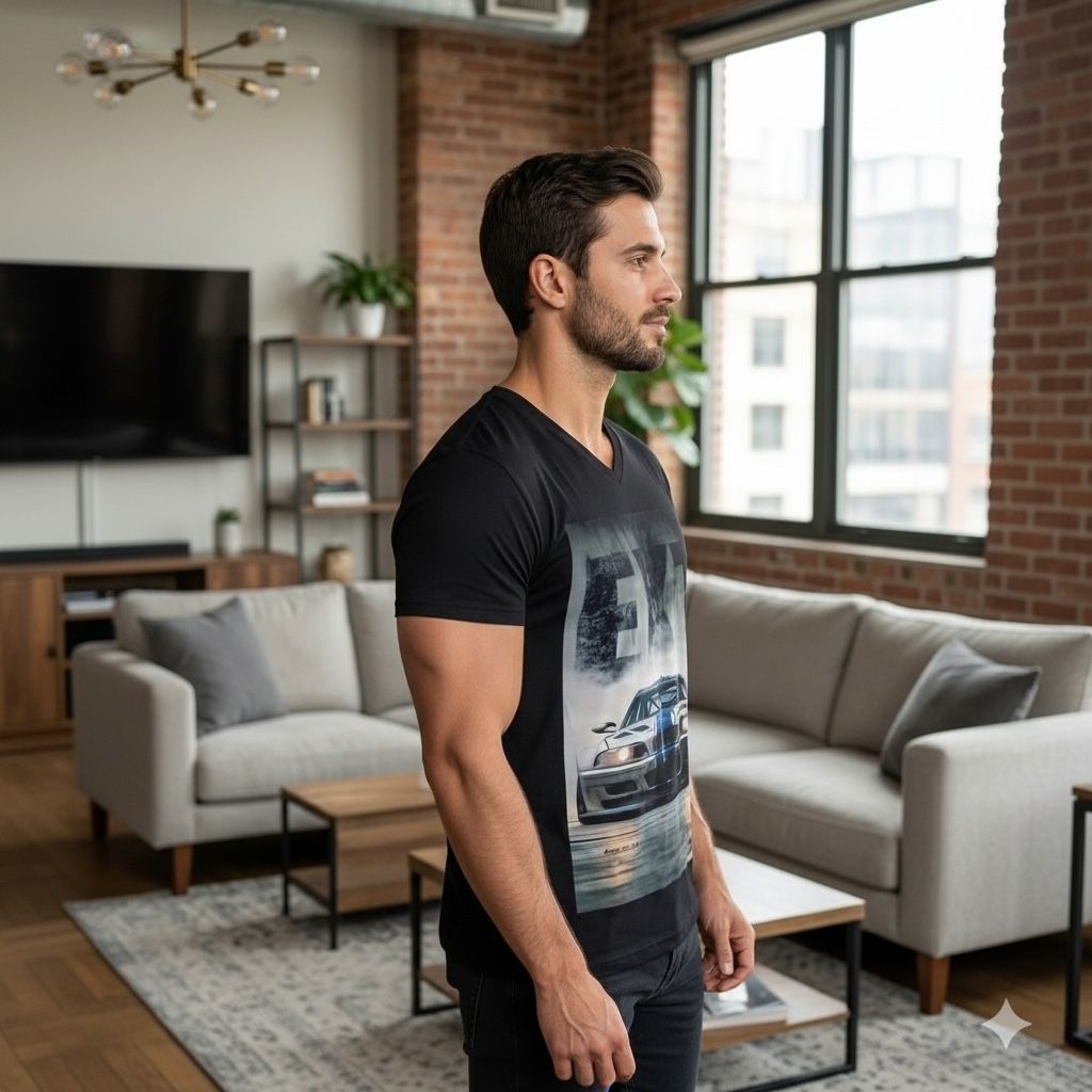 Black Graphic T‑Shirt – EX7 Sports Car Print.