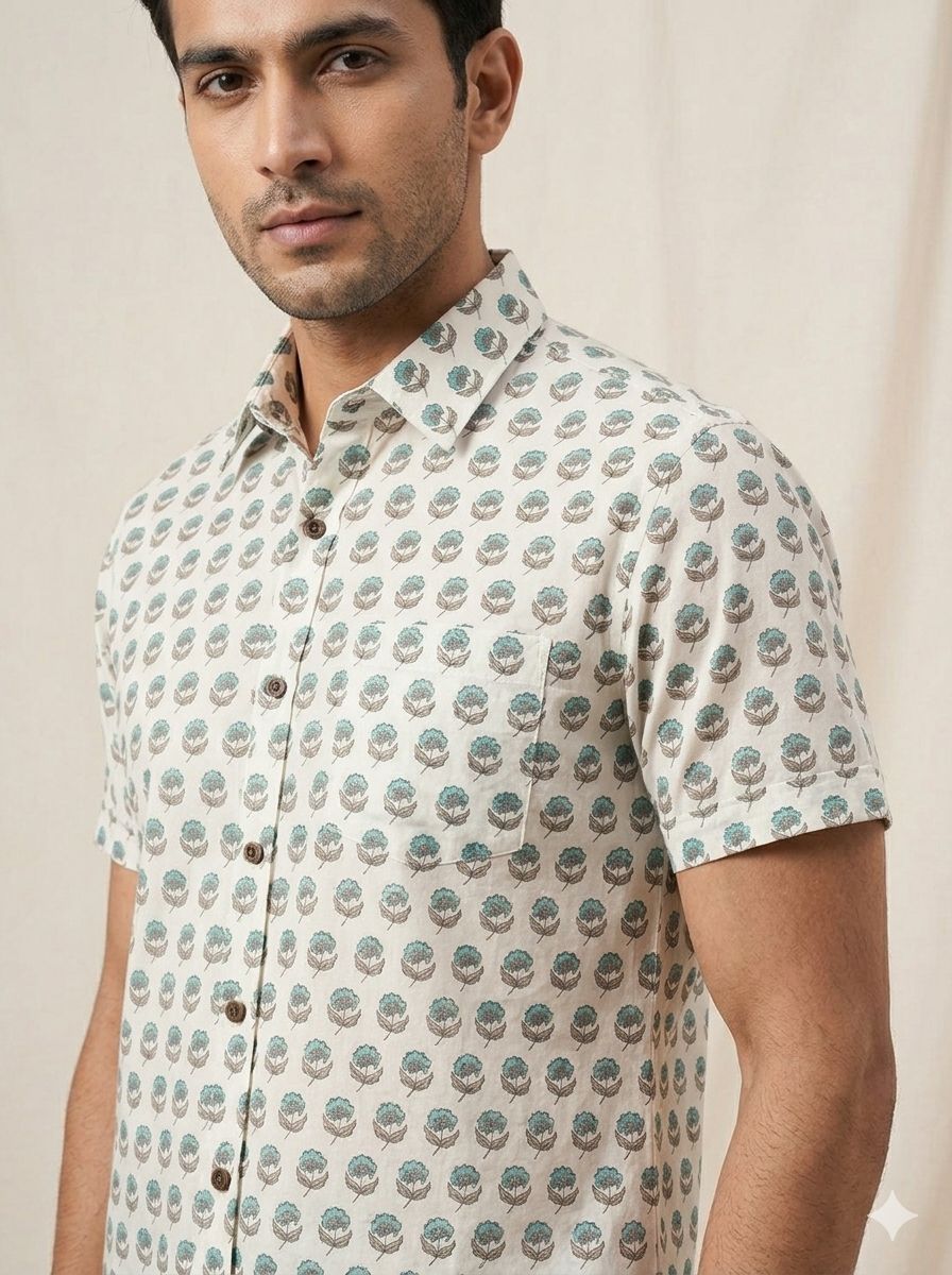 Blue Printed Casual Shirt – Urban & Relaxed Style White