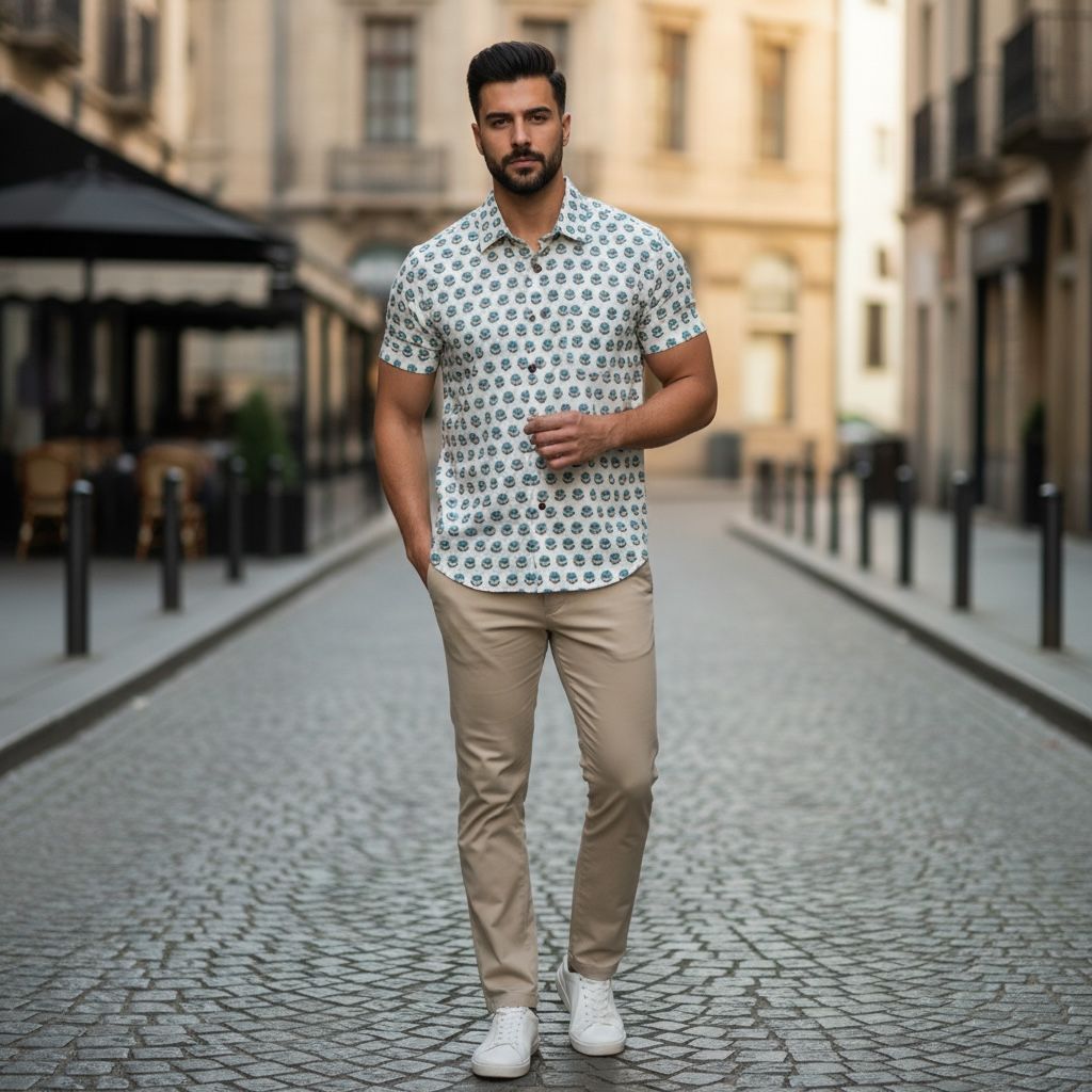 Blue Printed Casual Shirt – Urban & Relaxed Style White