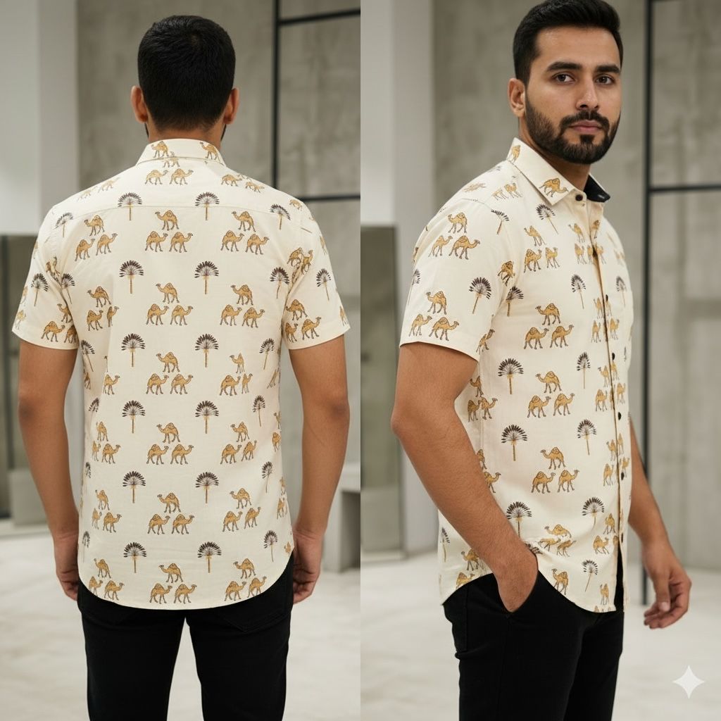 Beige Printed Casual Shirt – Urban & Relaxed Style