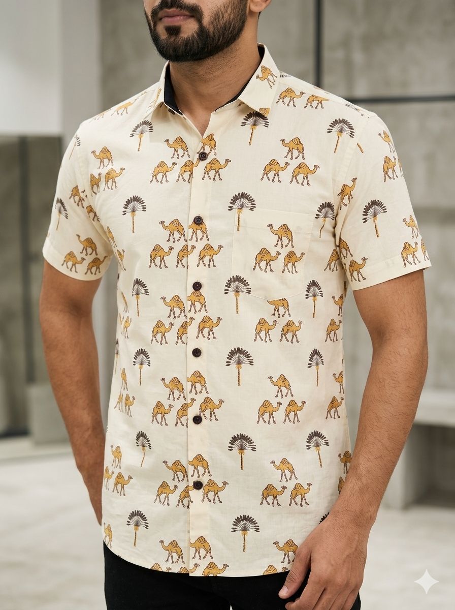 Beige Printed Casual Shirt – Urban & Relaxed Style