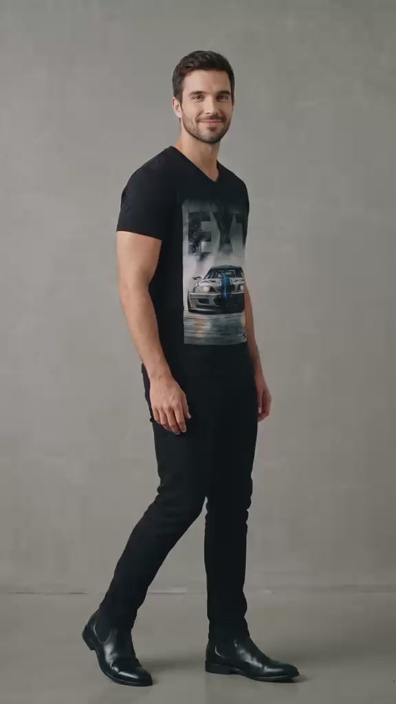 Black Graphic T‑Shirt – EX7 Sports Car Print.